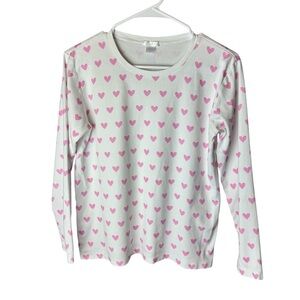 LAKE Pajamas Pima Crew Long Sleeve Top Darling Pink Heart M
